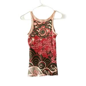 NIKE Women's XS‎ Pink and Khaki Floral Flower Tank Top Sz S Sport Asian Inspired